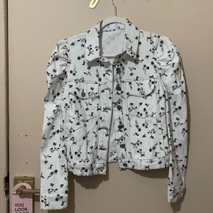 Floral puff sleeve jean jacket